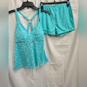 Modily - Cyan Lace Swimsuit Top & Bottom - (M) NWOT